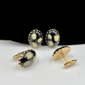 Vintage Glass Clip on Earrings and Matching Cufflinks